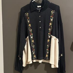 POL Black Ribbed half Button-Up Top NWOT SMALL